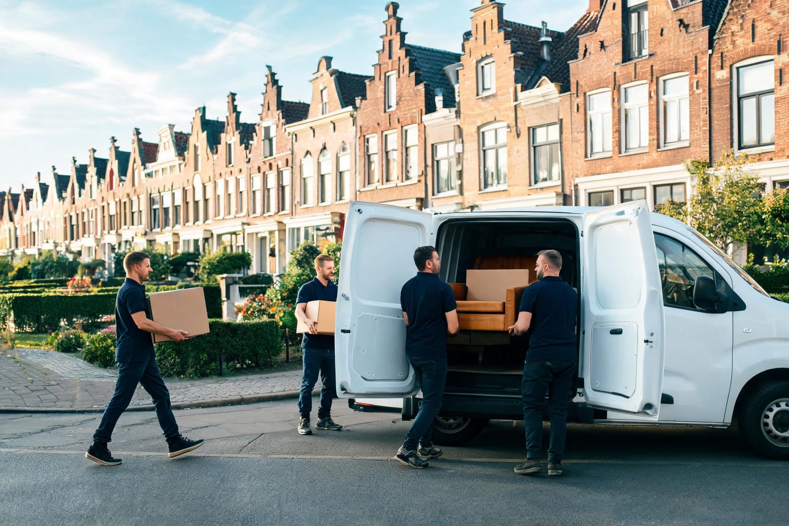 Het team van Wij Ruimen Op laadt meubels en dozen in de bus